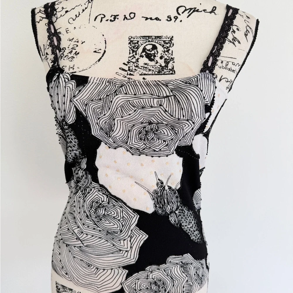 Alberto Makali Monochrome Floral Open Cardigan & Tank Top Set Sz M Romantic - Picture 10 of 16